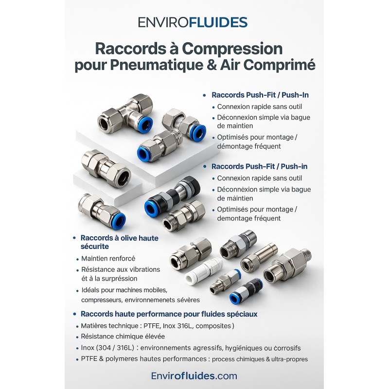 Raccord à compression Pneumatiques & Air Comprimé – Standard, Sécurité & Applications Spécifiques