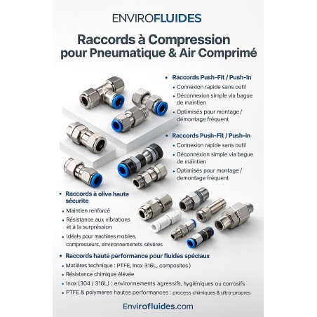 Raccord à compression Pneumatiques & Air Comprimé – Standard, Sécurité & Applications Spécifiques