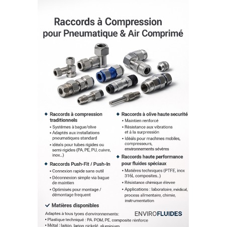 Raccord à compression Pneumatiques & Air Comprimé – Standard, Sécurité & Applications Spécifiques